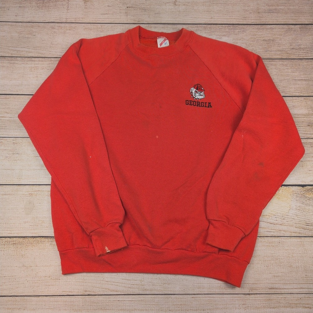 Vintage thrashed Georgia Bulldogs Crewneck Sweatshirt Red Jerzees Men's Large